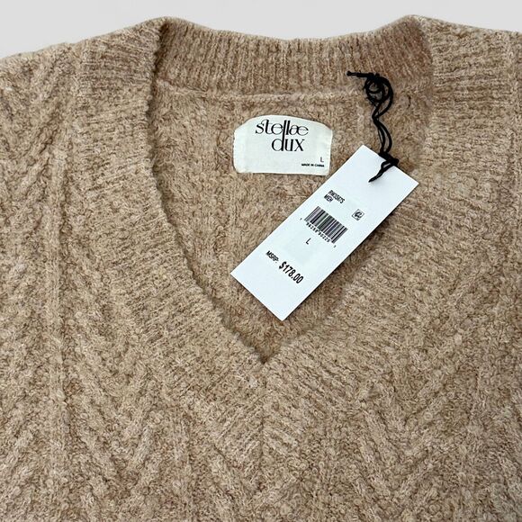 Stellae Dux Women’s V-Neck Cable-Knit Sweater - Picture 7 of 10